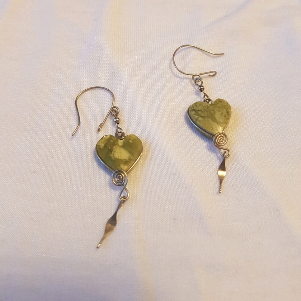 Green heart earrings